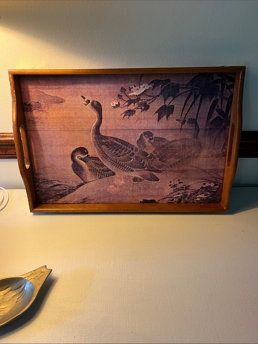 Vintage wood duck tray by Lu Ji from Ming Dynasty